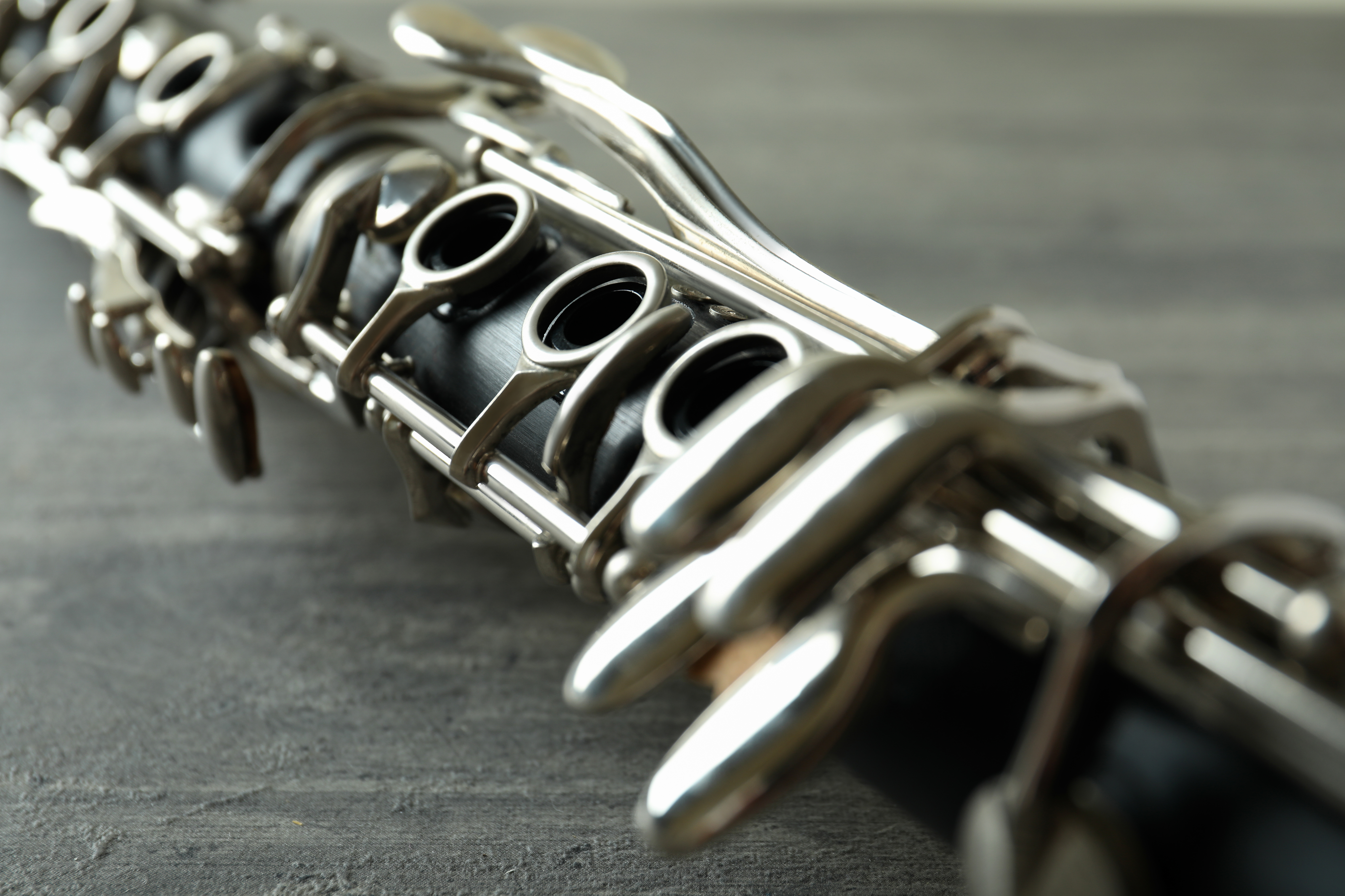Clarinet musical instrument, close up and selective focus